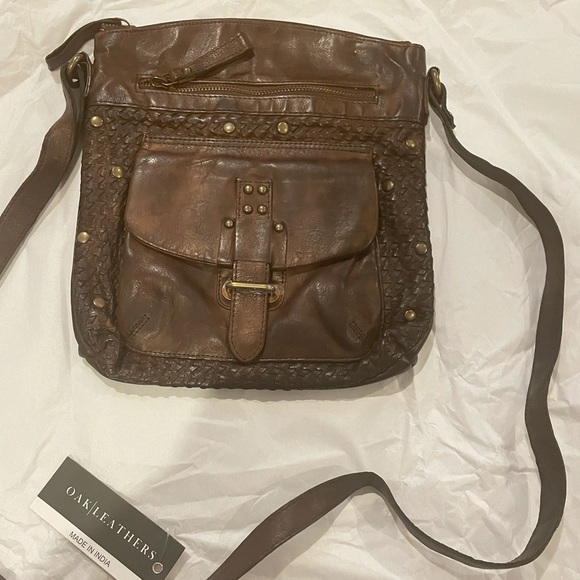 DARK BROWN LEATHER SATCHEL CROSS BODY - Picture 7 of 10